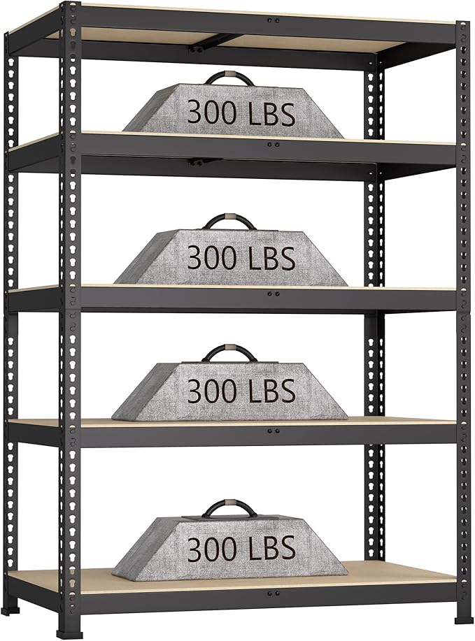 35.5" W x 16" D x 71" H Adjustable Garage Storage Shelves - 5-Shelf Heavy Duty Shelving Unit, Metal Utility Storage Organizer Racks for Warehouse Pantry Closet Kitchen, Black