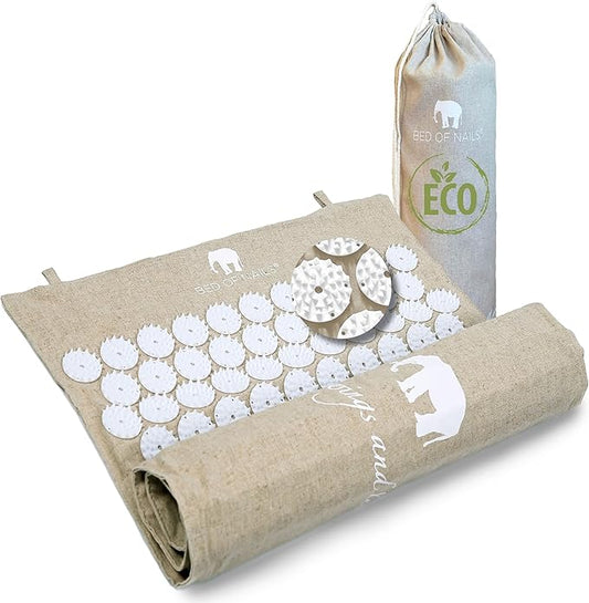 Bed of Nails Original Comfortable Premium Eco Acupressure Mat Pillow Cushion Strap for Pain Relief, Increased Energy, Relaxation, Muscle Recovery with Tote Bag (ECO Travel)