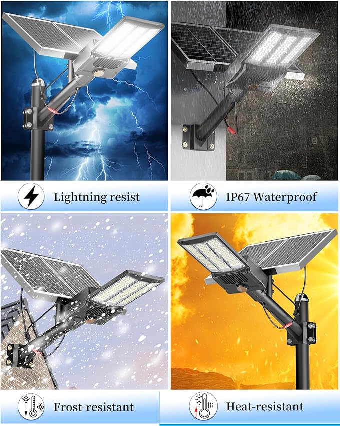 Gefolly SL-10800W Solar Street Light Outdoor 750000LM Wide Angle Commercial Parking Lot Lights Dusk to Dawn 6500K Flood Security Light IP67 Lamp for Basketball Court, Yard, Road