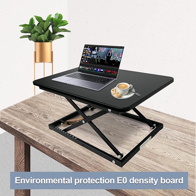 Standing Desk Converter Height Adjustable Stand Up Desk Riser - Supports 300 lbs, Fully Assembled Monitor/Laptop Riser Workstation, Black.