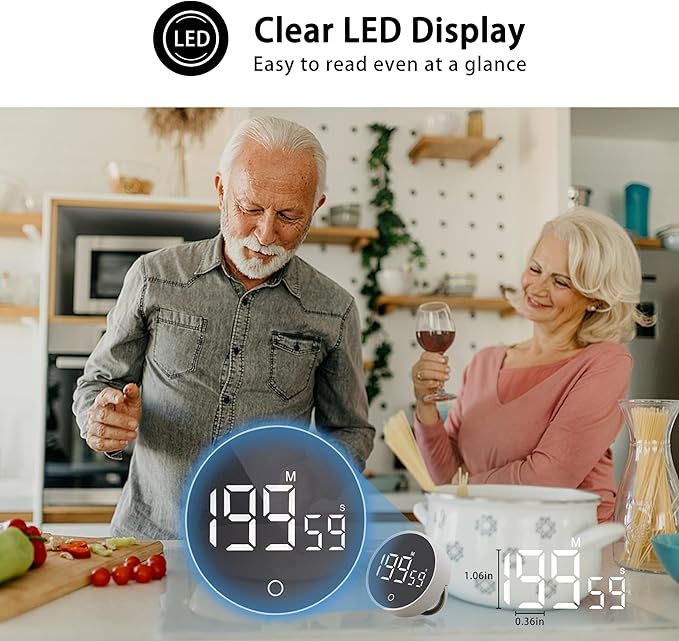 Digital Kitchen Timers, Visual timers Magnetic Countdown Countup Timer Large LED 200 Minutes Display Volume Adjustable for Cooking Fitness Studying, Easy for Kids and Seniors