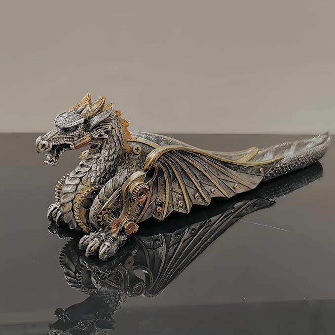 Mechanical Dragon Incense Holder Incense Burner Stick Incense Burner Steampunk Dragon Mystical Sculpture Gothic Decor for Man Cave