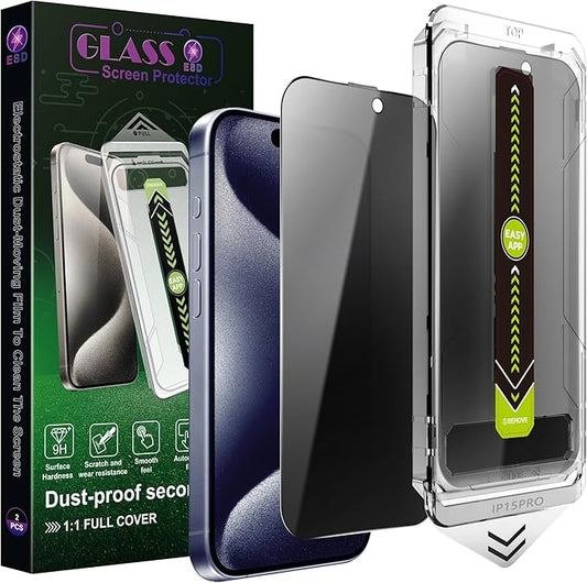 (2-Pack Anti-Spy Privacy Screen Protector for iPhone 17/16 Pro(6.3-Inch),9H Tempered Glass,Full Coverage,Anti-Fingerprint,Auto Dust Removal,Bubble-Free,Easy Installation