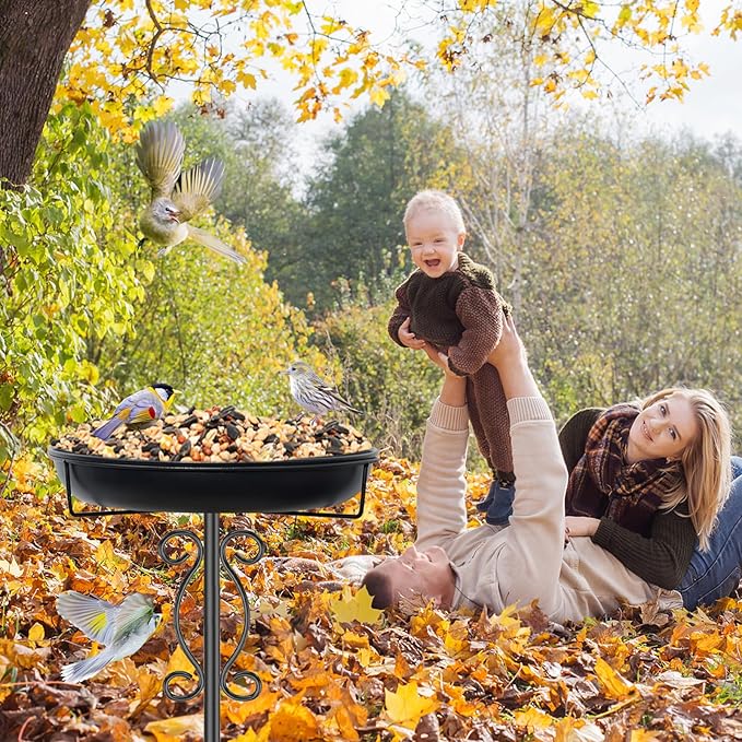 Metal Bird Bath for Outside, 40In Tall Vintage Freestanding Birdbaths & Birdfeeder, Outdoor Bird Bath Bowl with Sturdy 5-Pronged Base for Garden Patio Yard Lawn Decor (Black)