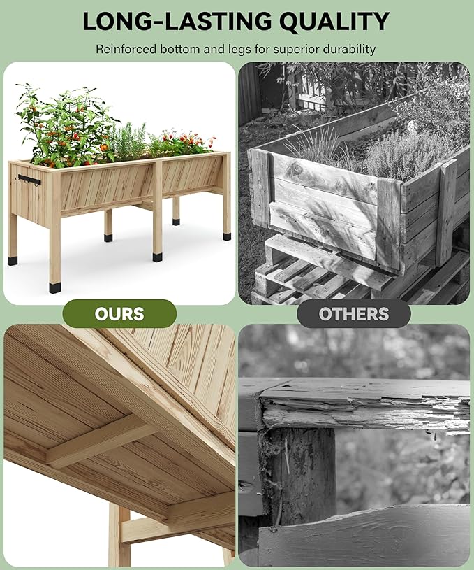 Raised Garden Bed 6 x 2 x 2.5FT, Raised Garden Beds Outdoor with 6 Legs, Detachable Liner, Wooden Raised Planter Box for Backyard, Patio, Balcony