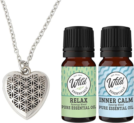 Heart Aromatherapy Essential Oil & Diffuser Necklace Gift Set Stainless Steel Gift Set