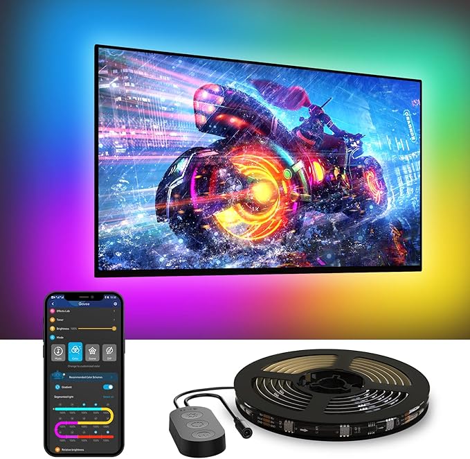 Govee TV LED Backlight, RGBIC Smart LED Strip Lights for 55-65 Inch TVs, Bluetooth and Wi-Fi APP Control, Works with Alexa & Google Assistant, Music Sync, 99+ Scene Modes, Adapter