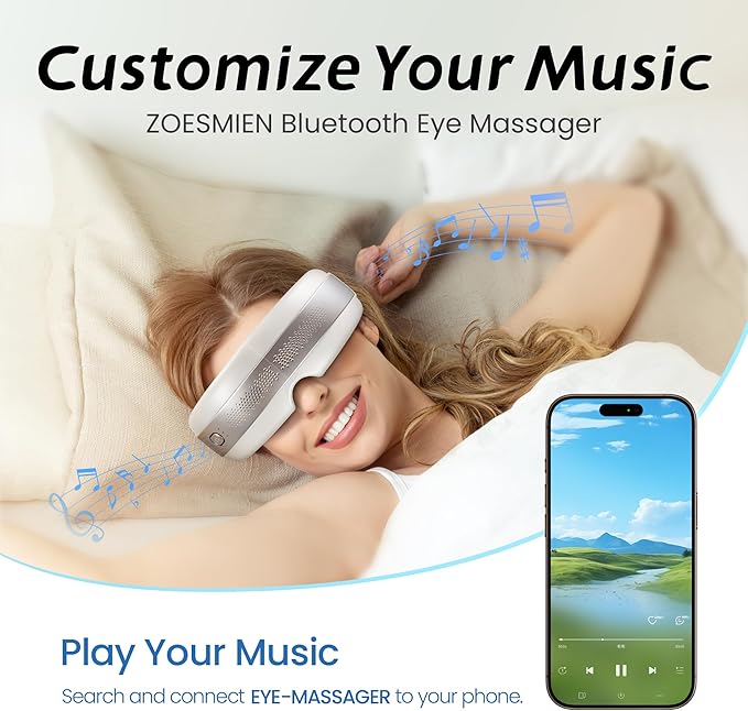 Eye Massager with Heat and Cooling, Christmas Birthday Presents for Women&Men, Massaging Eye Mask for Migraines, Foldable Eye Massager with Bluetooth and Pressing Function, Relieve Fatigue