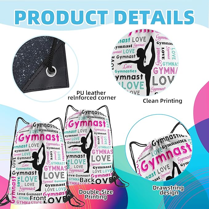 Gymnastics Drawstring Backpack - Team Gifts Bag (White, 1Pcs)