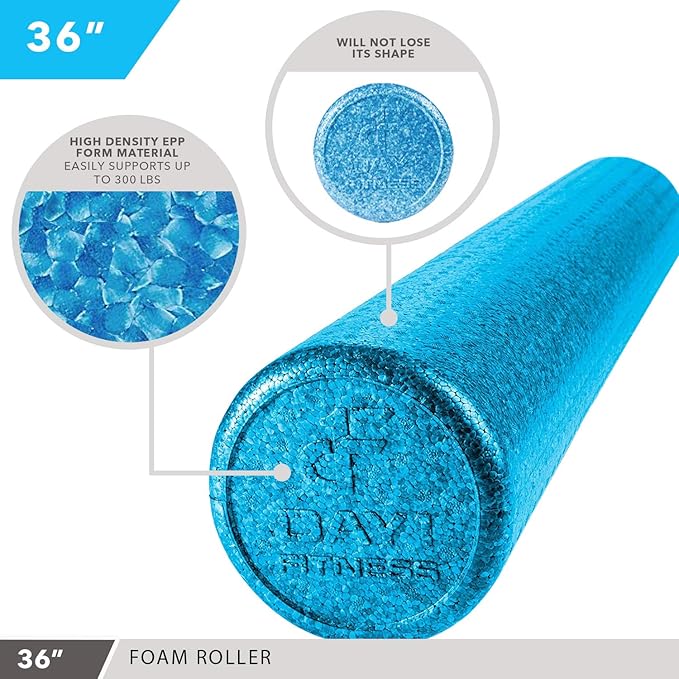 Day 1 Fitness High-Density Round Foam Rollers - 4 Size and 8 Color Options - Massage Rollers for Stretching, Deep Tissue and Myofascial Release