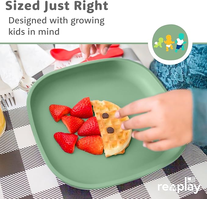 Re-Play Toddler Plates - 22 Oz. Deep-Walled Flat Kids Plates with Lid - Dishwasher & Microwave Safe - Made in USA - Set of 3-7.37" x 7.37" x 1.25" - Desert Roses
