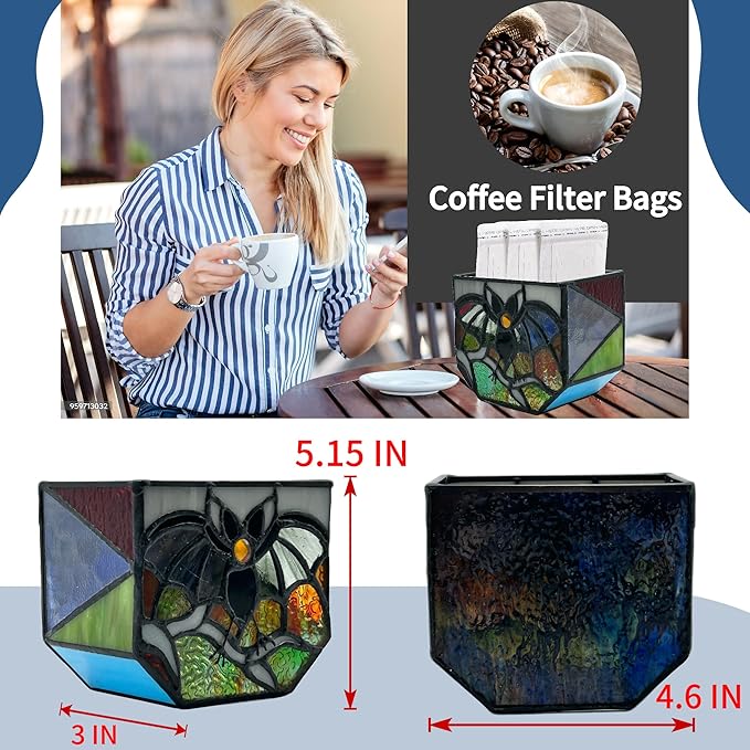 Stained Glass Bat Planter with Drainage Holes, Cute Planter Pots for Indoor Plants, Halloween Stained Glass Bat Decor, Bat Suncatcher Flower Pot, Bat Gifts 4.6x5.15x3 in