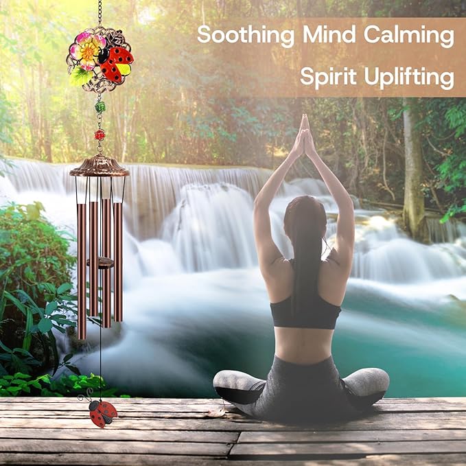 Beetles Wind Chimes Outdoor Beetle Gifts for Women/Men/Mom/Grandma/Wife Birthday Gifts Memorial Gift Metal WindChimes for Outside/Indoors, Home, Lawn, Porch, Patio, Garden Decor,