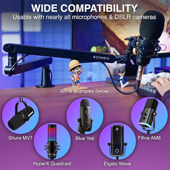 Sensic SA-30 LP Low Profile Microphone Boom Arm, 360° Rotatable Mic Stand, Low Profile Microphone arm for streaming with Cable Management, Professional Mic Arm, Mic Boom Arm Black