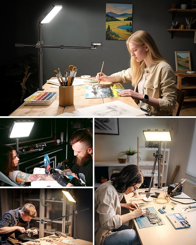 Ultra Bright Ring Light with Overhead Phone Camera Mount-Desk Clamp Key Light for Video Recording/Streaming/Filming/Photography,Desktop Lighting Kit with Tripod Stand&Phone Holder for Tiktok/YouTube