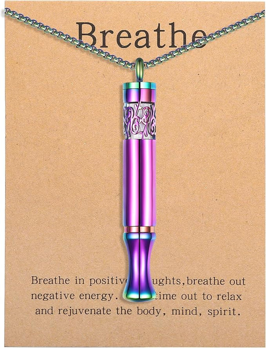 Anxiety Relief Pendant Mindfulness Breathing Necklace - Essential Oil Diffuser & Personal Inhaler Aromatherapy Necklaces for Women & Men (Rainbow)