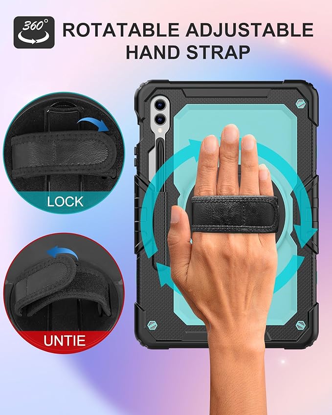 Tablet Case Compatible with Samsung Galaxy Tab S10 Plus 2024/S9 FE+/S9 Plus 5G Case 12.4-inch 2023,with Tempered Glass Screen Protector,Rotating Kickstand, Shoulder Strap (SkyBlue)