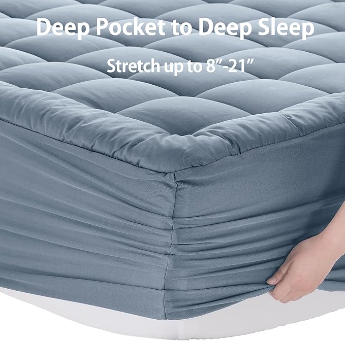 EASELAND Twin Size Mattress Pad Pillow Top Mattress Cover Quilted Fitted Mattress Protector Single 8-21" Deep Pocket Cooling Mattress Topper (39x75 Inches, Dusty Blue)