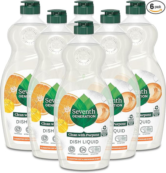 Seventh Generation Dish Liquid Soap Clementine Zest Lemongrass Pack of 6 Dishwashing Soap Liquid Soap 19 oz