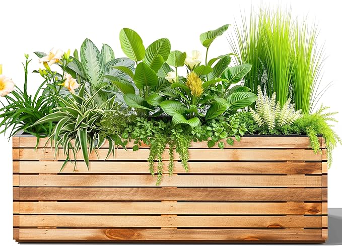 Tall Metal Planter, 15" W×16.3" H Large Rectangular Planter Box for Outdoor or Indoor, All-Weather Durable Plant Box with Drainage Holes & Removable Shelf for Patio, Porch, Garden, Trees, Flowers