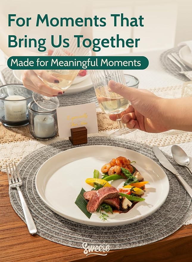 Sweese 10 Inch Porcelain Dinner Plates, White, Set of 6 - Microwave, Oven, Dishwasher Safe, Scratch-Resistant