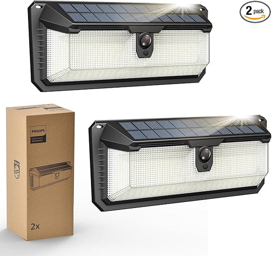 Philips Solar Lights Motion Sensor Outdoor, 258 LEDs Solar Powered Security Lights, 3 Lighting Modes, Waterproof Wall Light for Outside Yard Fence Garden Garage