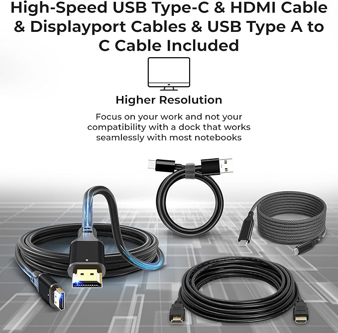 Lenovo 40AF0135US Thinkpad Docking Station Dual Monitor Hybrid USB-C with USB-A - 1 Year Warranty, with 135W Adapter + HDMI Cable + DisplayPort Cable + USB-C Cable + Microfiber Cloth (Renewed)