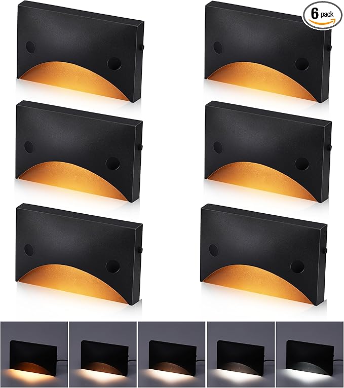 [6 Pack] Cloudy Bay Low Voltage LED Step Lights Outdoor, Surface Mount/J-Box Mount 2200K/2700K/3000K/4000K/5000K Selectable,12V-24V 3W Landscape Stair Lights,Aluminum,Metal Black