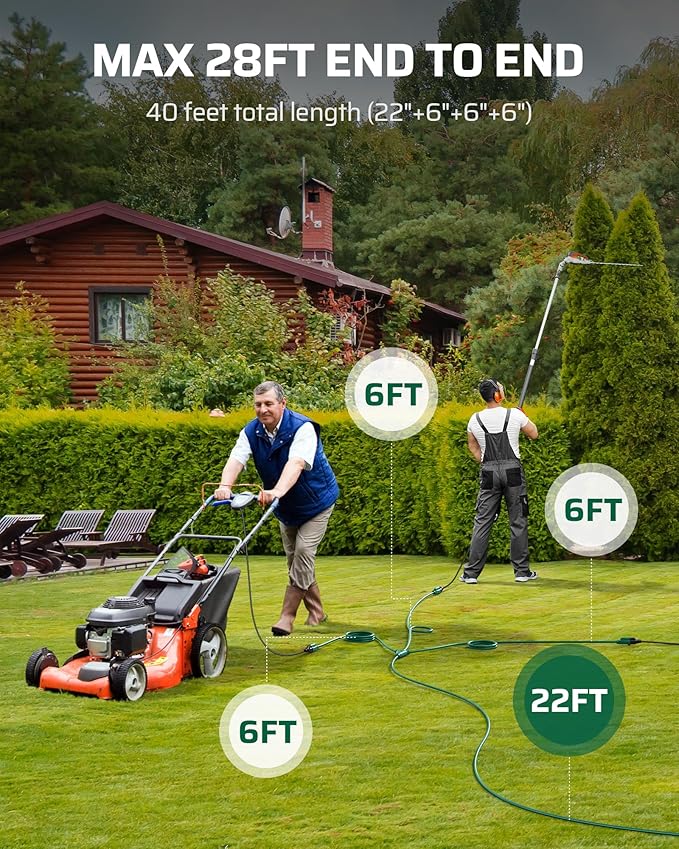 DEWENWILS Outdoor Extension Cord 1 to 3 Splitter for Outdoor Lights, 3 Prong Outlets Plugs, Max 28ft End to End (40 FT Total),16/3C SJTW Weatherproof Wire for Outdoor String Lights, ETL