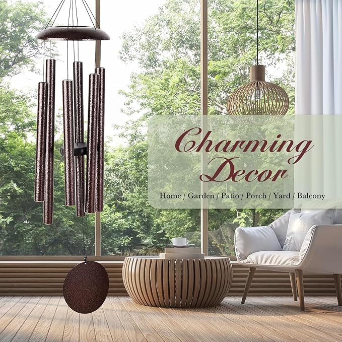 Wind Chimes for Outside Deep Tone, 38" Large WindChimes with 6 Tubes, 100% Rustproof Aluminum, Memorial Gift or Garden Patio Porch and Outdoor Décor(Bronze)