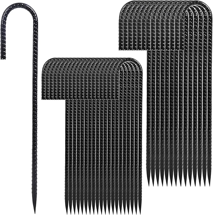 Rebar Stakes 12 inches 34-Pack Ground Stakes Heavy Duty J Hook Tent Stakes for Outdoor Decorations and Inflatables, Metal Yard Stakes for Fencing and Gardening, Gazebo and Swing Set Anchors