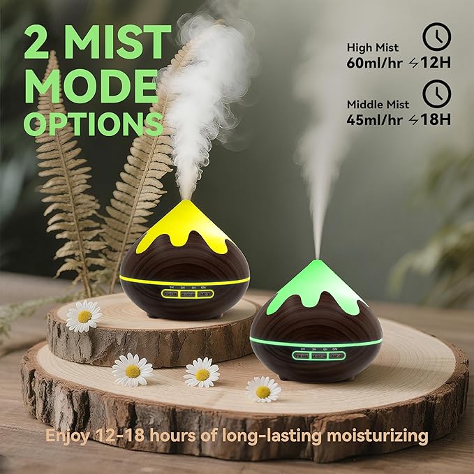 500ML Essential Oil Diffuser, Aromatherapy Diffuser with Remote Control, Multifunctional Air Diffusers for Home Office Room, Fragrance Aroma Diffuser with 7 Color LED & 2 Mist Mode, Dark Brown