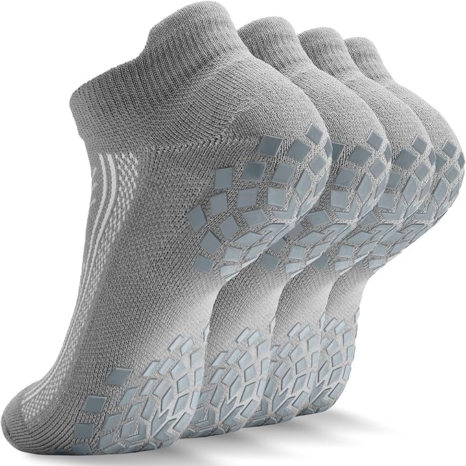 Pilates Grip Socks - Cushioned Slipper Non-Slip Grippy for Women Men Yoga - Barre Workout Hospital Sticky Socks