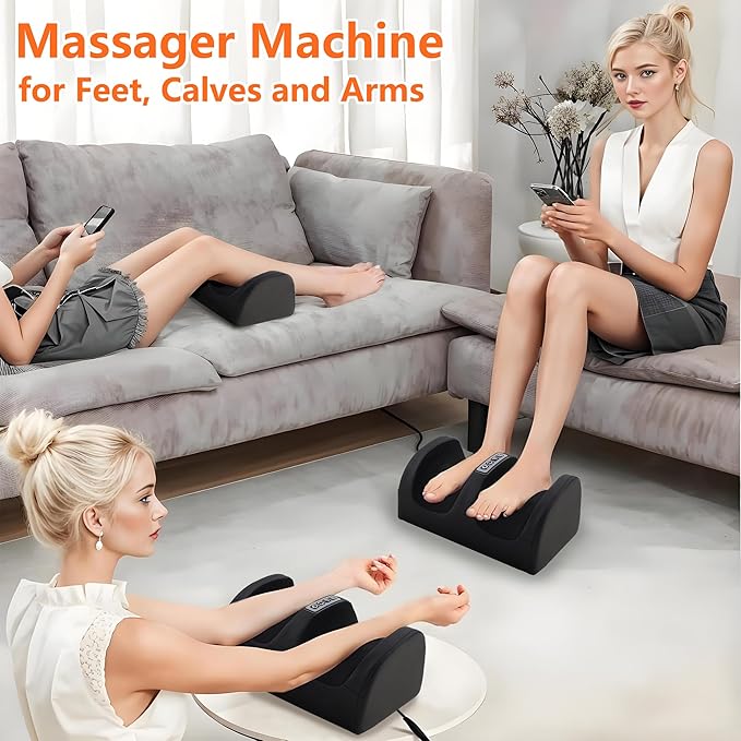 Foot Massager with Heat, Electric Foot and Calf Massager with Roller, Deep Tissue Massage for Plantar Fasciitis, Neuropathy & Pain Relief, Gifts for Women & Men(Black)