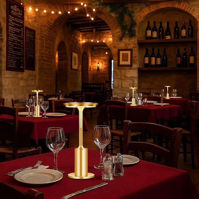 Rechargeable Cordless Table Lamps Set of 2, 6000mAh Battery Operated Outdoor Table Lamp, 3 Color Stepless Dimming Portable Touch Light for Patio,Bars,Bedroom,Dinner, Restaurant (Gold)