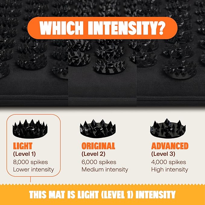 ShaktiMat Premium Acupressure Mat, Level 1 Intensity in Shakti Black, Massage Muscles, Aid Sleep & Unlock Inner Tension | Similar to Acupuncture | FSA/HSA Eligible | Organic Cotton Certified