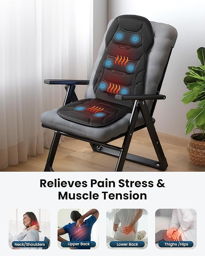COMFIER Massage Seat Cushion, Back Massager with 8 Vibration Nodes & 5 Modes, Adjustable Chair Massage Pad with Heat for Home Office, Heated Chair Pad,Gifts for Men,Women