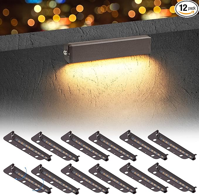 12-Packs 3W 7inch LED Hardscape Paver Lighting,12V AC/DC Low Voltage Retaining Wall Lights,Landscape Lighting,2700K Soft White Outdoor Step Lights,50,000 Hours Lifespan