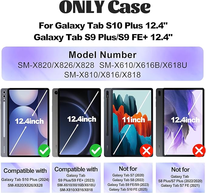 Tablet Case Compatible with Samsung Galaxy Tab S10 Plus 2024/S9 FE+/S9 Plus 5G Case 12.4-inch 2023,with Tempered Glass Screen Protector,Rotating Kickstand, Shoulder Strap (SkyBlue)