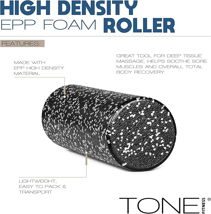 Tone Fitness High Density EPP Foam Exercise Foam Roller for Yoga, Pilates, Stretching, Massage, and Recovery | Multiple Sizes and Colors