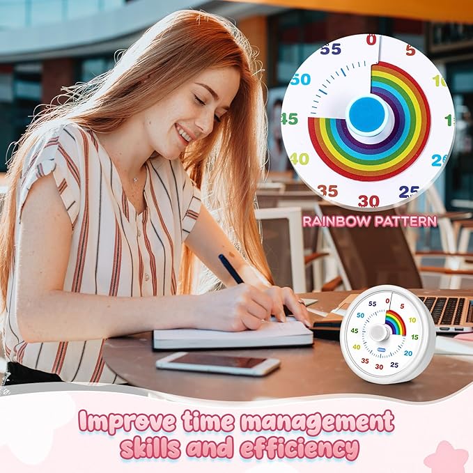 4 Pcs 60 Minute Visual Timer Colored Countdown Clock Time Management Tools with Silent Operation for Home School Supplies Study Office (Rainbow,Purple,Blue,Pink,White)
