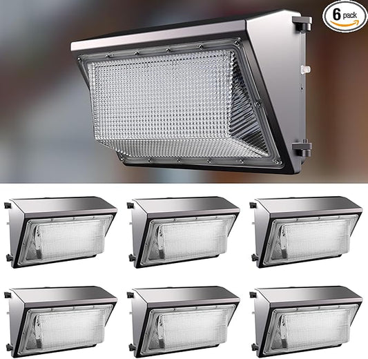 Lightdot 6Pack 250W LED Wall Pack Lights, 100-277v Dusk to Dawn with Photocell | 37500Lm(150Lm/W) 5000K IP65 Outdoor Exterior Lighting Fixture, Energy Saving|5-Yrs Warranty, ETL(Height:20-40ft)