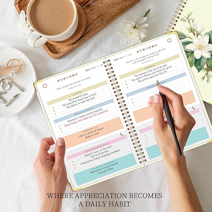 The Gratitude Journal for Women Men, 5 Minute Daily Gratitude Journal Spiral with Prompts & Quotes for Self Care, Happiness, Affirmation and Mindfulness, Hardcover, 5.9"x8.6"