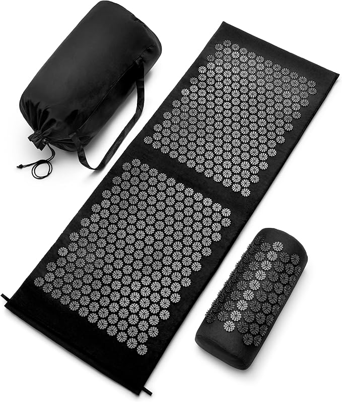 Sivan Health and Fitness Acupressure Mat and Pillow Set - Grounding Mat for Stress, Back & Neck Pain - Acupuncture Point Massage Mat for Muscle Relaxation, Sciatica, & Meditation - Includes Carry Bag