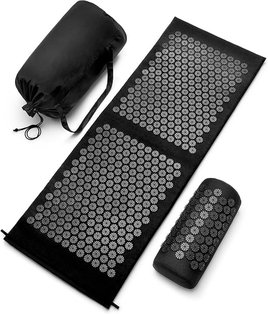 Sivan Health and Fitness Acupressure Mat and Pillow Set - Grounding Mat for Stress, Back & Neck Pain - Acupuncture Point Massage Mat for Muscle Relaxation, Sciatica, & Meditation - Includes Carry Bag