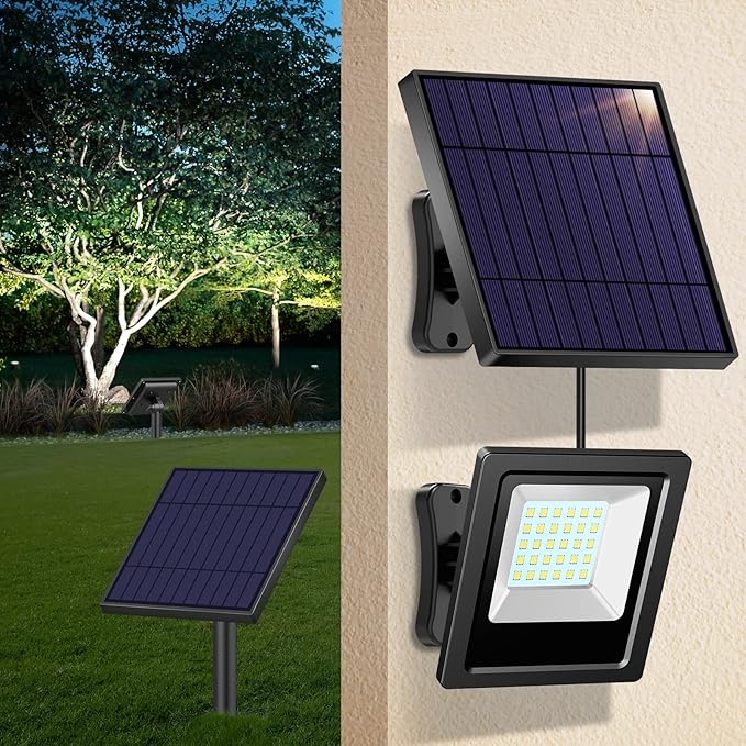 Solar Lights Outdoor Bright Solar Flood Lights 4400mAh 5500K Dusk to Dawn Led Solar Security Light Auto On/Off with 16.4FT Cable IP65 Waterproof for Outside Barn Garden Garage Yard Patio