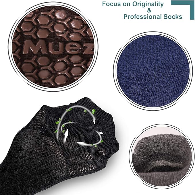 Muezna Men's Non-Slip Yoga Socks, Anti-Skid Pilates, Barre, Bikram Fitness Hospital Slipper Socks with Grips