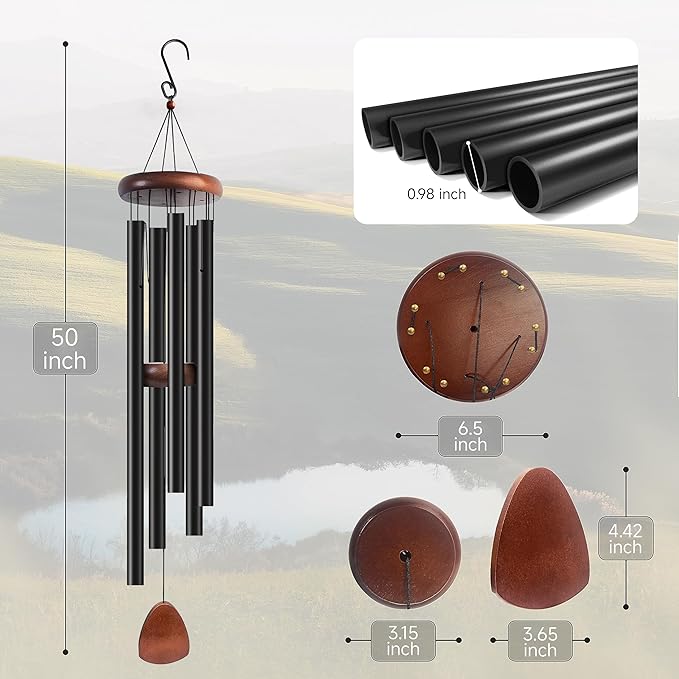 50 Inch Wind Chimes for Outside. Deep Tone Large Wind Chimes with 5 Aluminum Tubes Courtyard Decoration. Windchimes Outdoor Create an Enjoyable Atmosphere & Give Mom a Gift