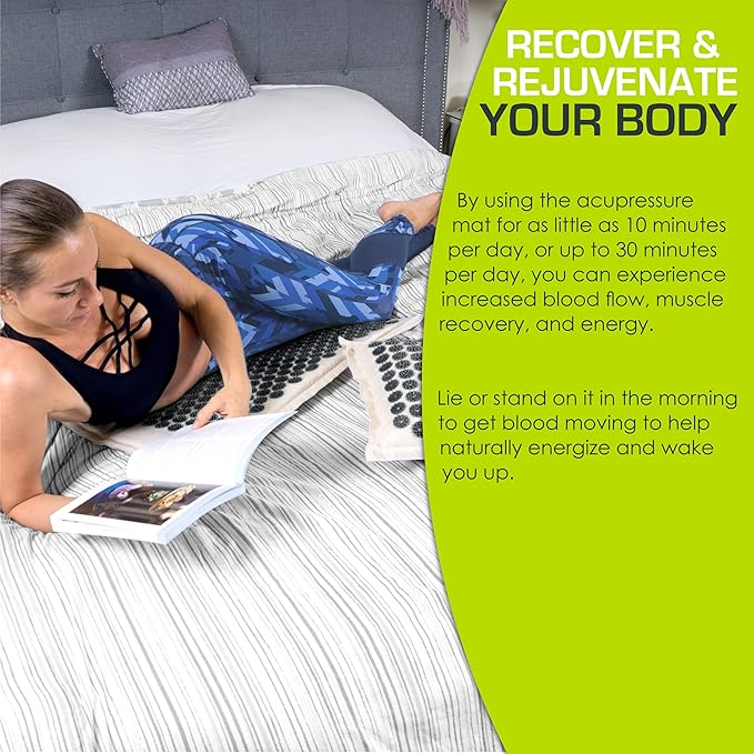 ProsourceFit Ki Acupressure Mat and Pillow Set with 100% Natural Linen for Back/Neck Pain Relief and Muscle Relaxation, Onyx Gold