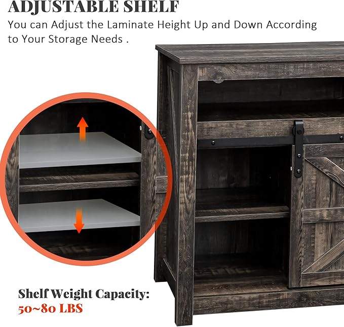 Farmhouse Fireplace TV Stand for TVs up to 70'', Entertainment Center with Storage Cabinet and Shelves, Media Console with Electric Fireplace for Living Room, Dark Rustic Oak